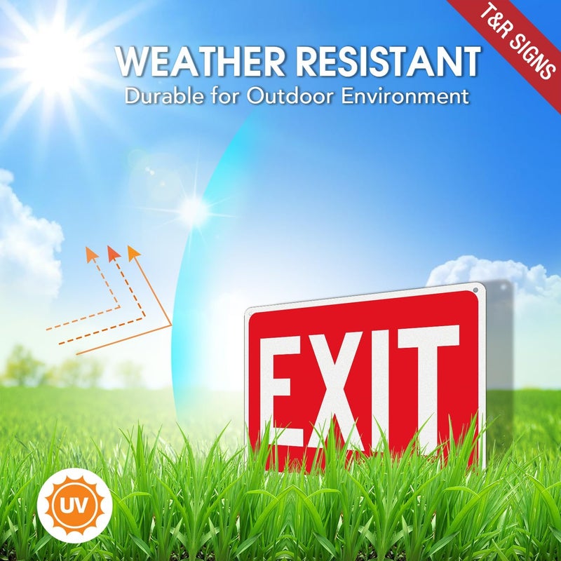 TR Large Exit Sign - 2 Pack - 14 x 10 Inches Rust Free .040 Aluminum Reflective - UV Protected, Waterproof and Fade Resistant - 4 Pre-drilled Holes - Image 3